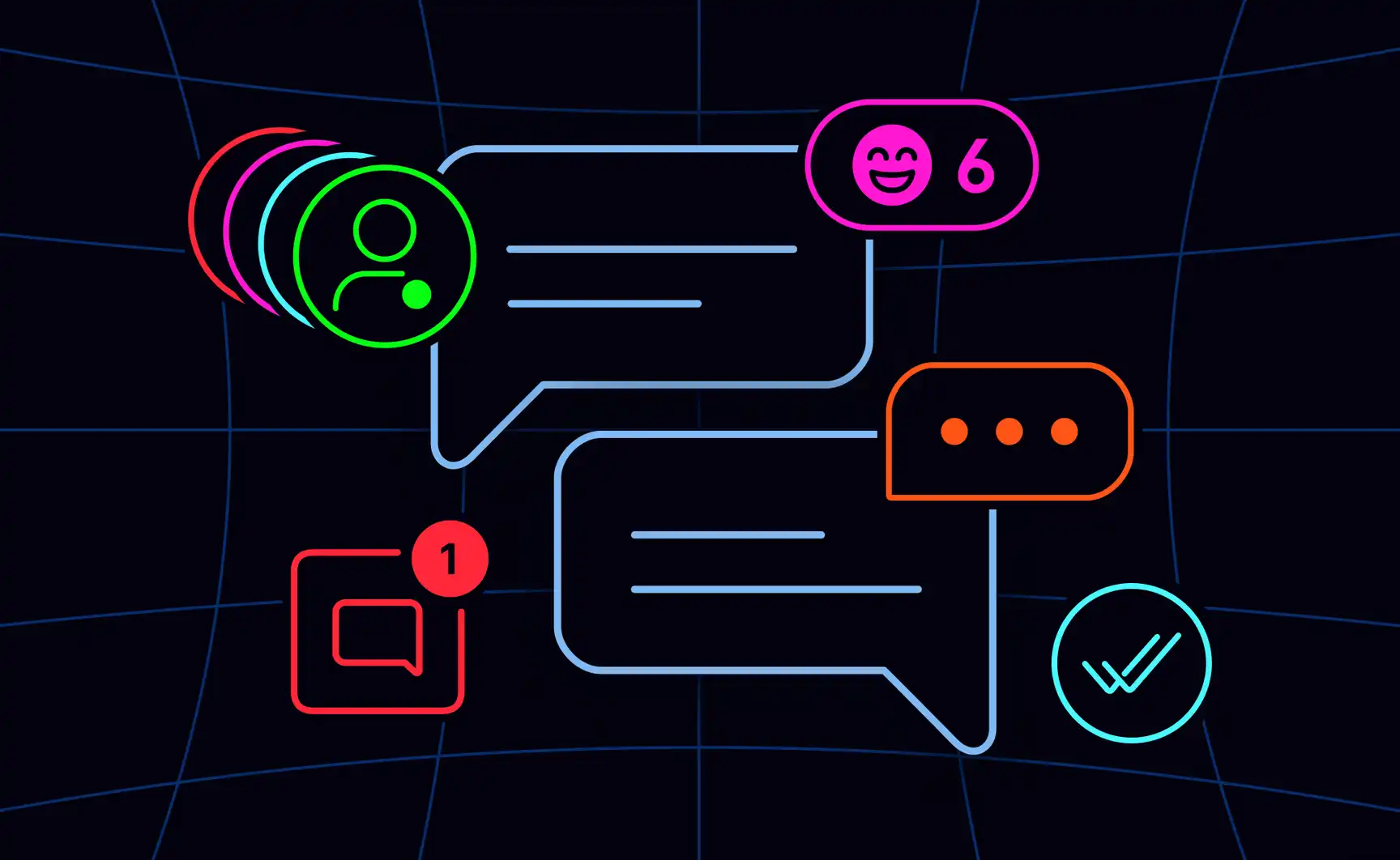 UMass Hangout - Dark-themed social platform interface showing colorful chat elements and messaging features